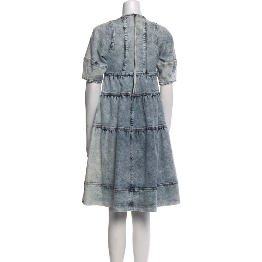 Ulla Johnson Denim Blue Jeans Dress Washed Out Acid Size 8 Square Neck $510 - Picture 3 of 13